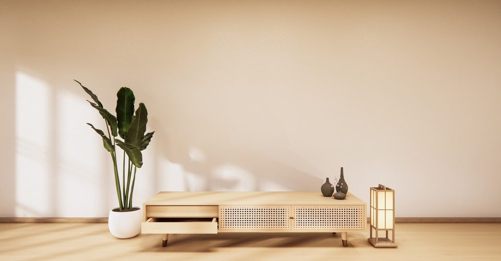 Sunlit corner with rattan console
